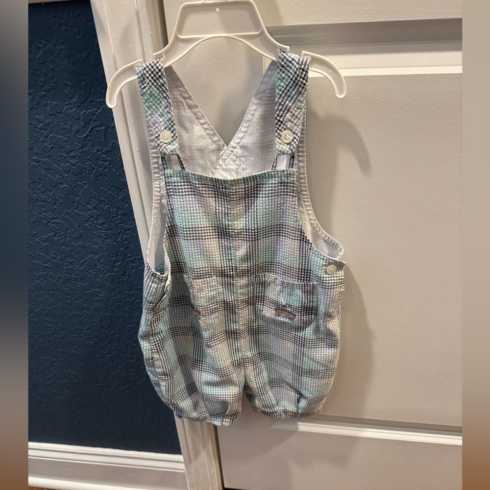 Parisian Bebe Sailboat Seersucker Plaid Shortalls Overalls 24 months 24m Boy